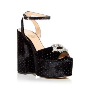 NALEBE Womens Black Speckled 2" Platform Upendi Toe Block Heel Heeled Sandal 40